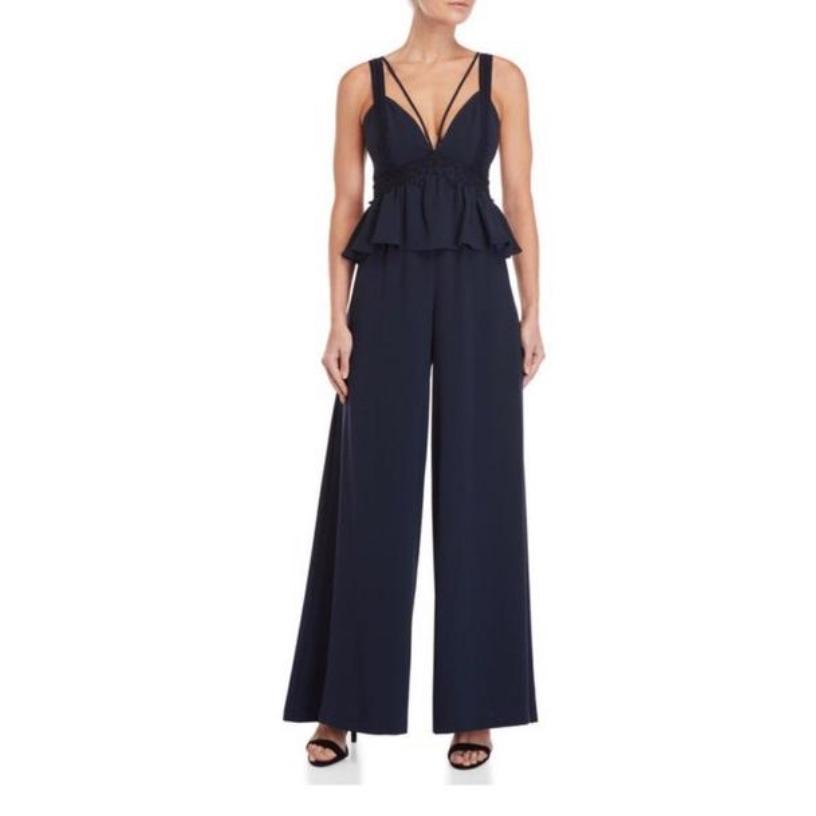 Bcbgmaxazria Crepe Embroidered Peplum Jumpsuit Nwt